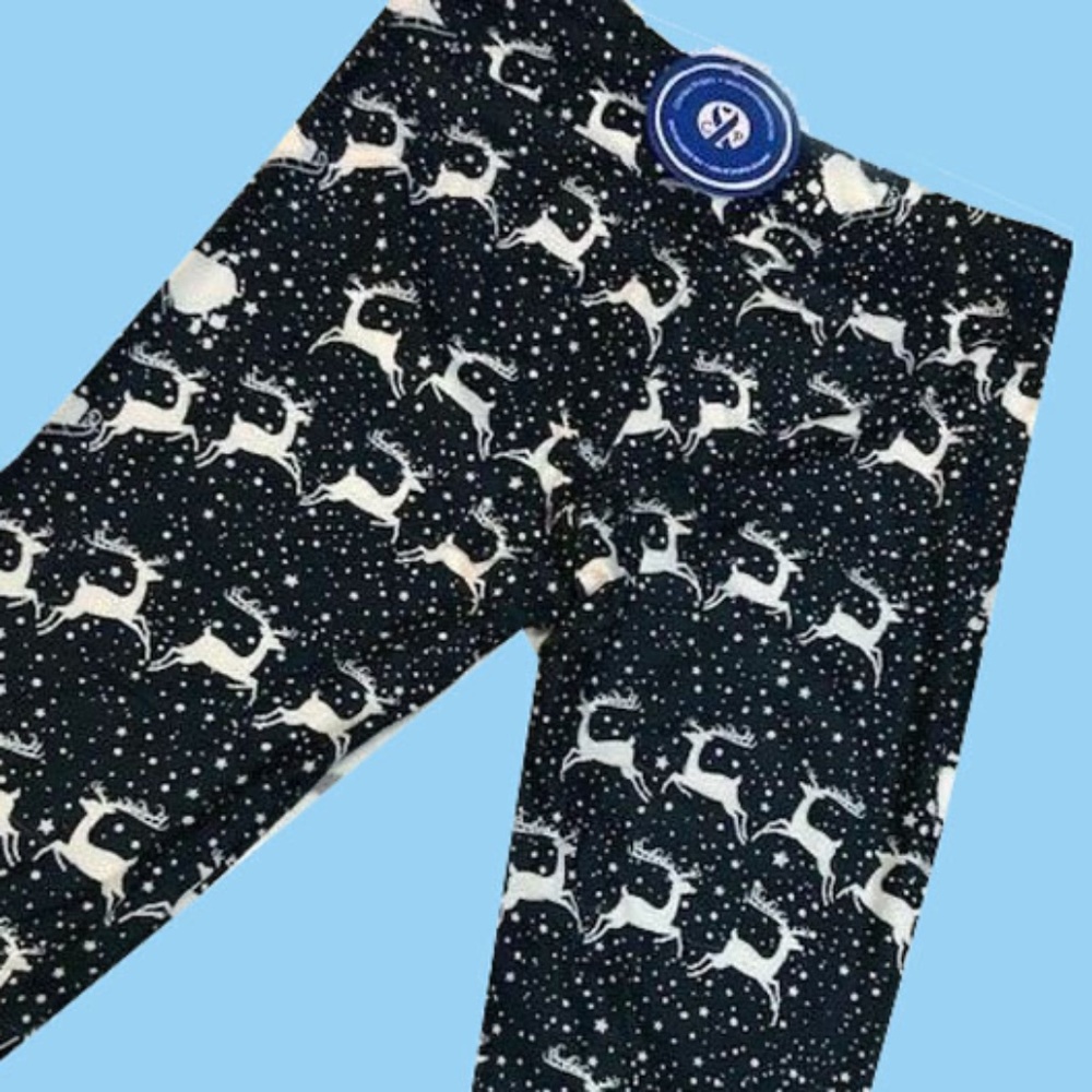 Charlies Project TC Tall & Curvy Navy Blue Reindeer & Santa Butter Legging NWT